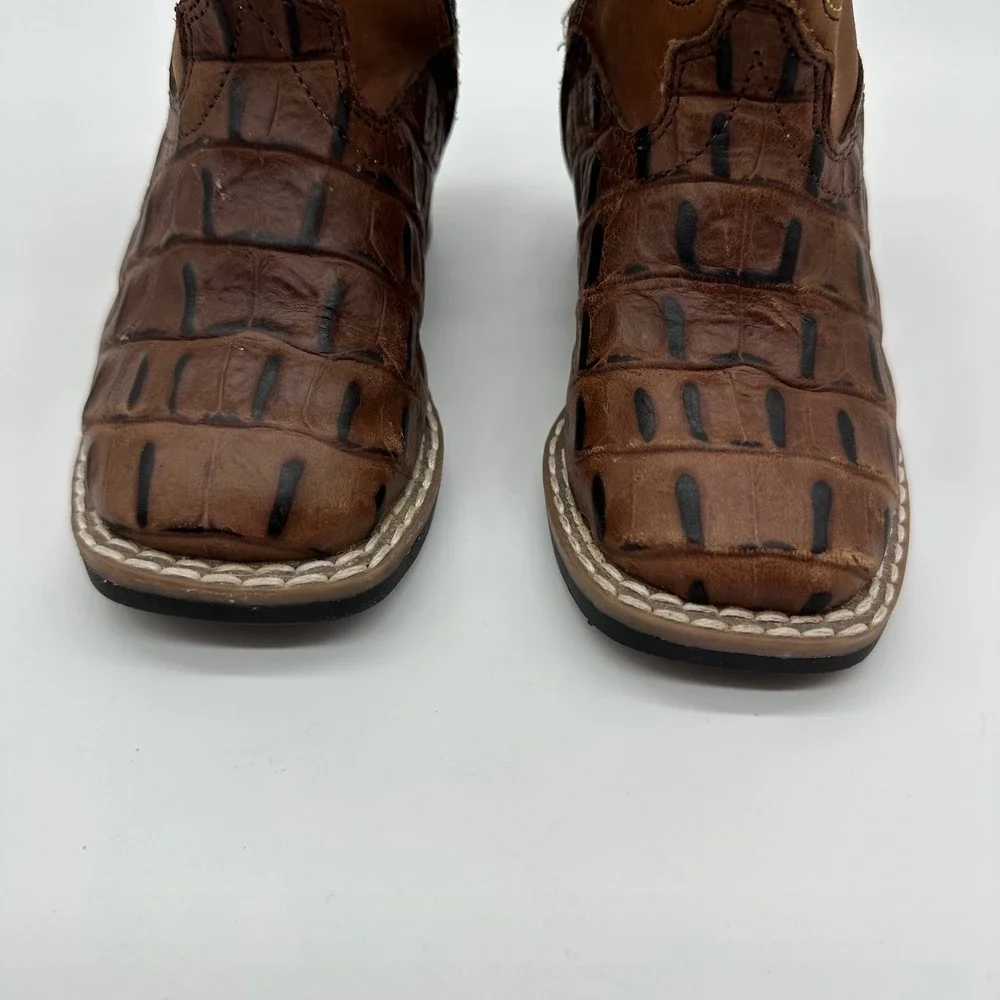 Old west toddler boys 6.0-D side zip exotic print brown square toe